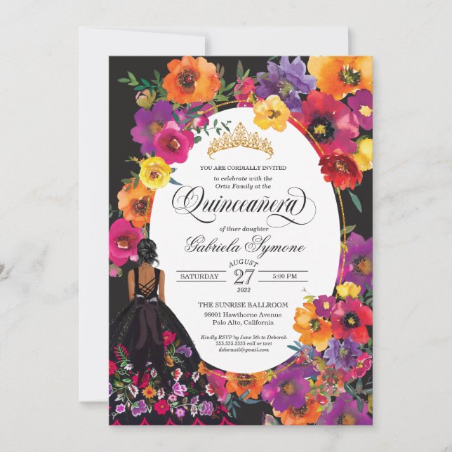 Blommigt Embroidery Watercolor Flowers Quinceanera Inbjudningar (Framsida)