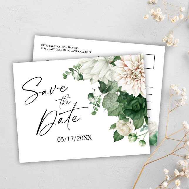 Blommigt Emerald Grönt Bröllop spara datum Meddelande Vykort (Floral Emerald Green Wedding Save The Date Announcement Postcard)