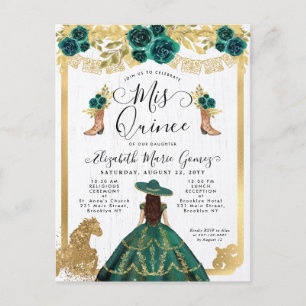 Blommigt Emerald Grönt Charra Princess Quinceanera Inbjudan Vykort
