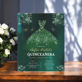 Blommigt Emerald Grönt Dress Birthday Quinceanera Flygblad