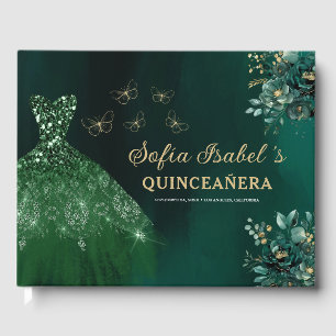 Blommigt Emerald Grönt Dress Birthday Quinceanera Gästböcker