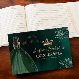Blommigt Emerald Grönt Dress Birthday Quinceanera Gästböcker