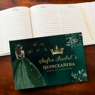 Blommigt Emerald Grönt Dress Birthday Quinceanera Gästböcker