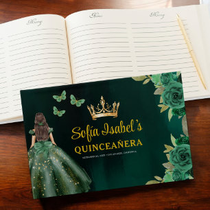 Blommigt Emerald Grönt Dress Birthday Quinceanera Gästböcker