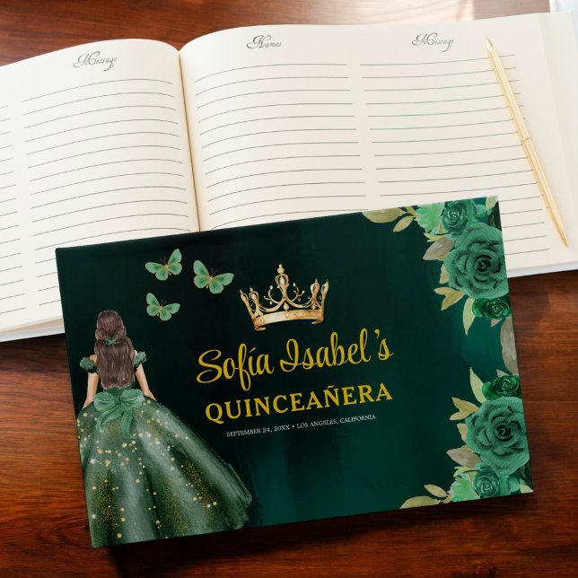 Blommigt Emerald Grönt Dress Birthday Quinceanera Gästböcker (Skapare uppladdad)