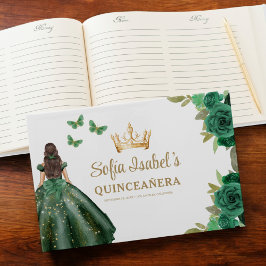 Blommigt Emerald Grönt Dress Birthday Quinceanera Gästböcker