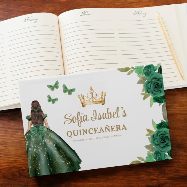 Blommigt Emerald Grönt Dress Birthday Quinceanera Gästböcker (Skapare uppladdad)