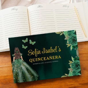 Blommigt Emerald Grönt Dress Birthday Quinceanera Gästböcker
