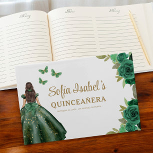 Blommigt Emerald Grönt Dress Birthday Quinceanera Gästböcker