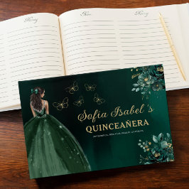 Blommigt Emerald Grönt Dress Birthday Quinceanera Gästböcker