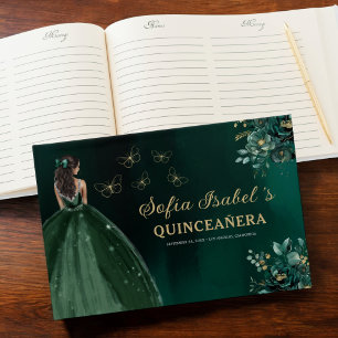 Blommigt Emerald Grönt Dress Birthday Quinceanera Gästböcker