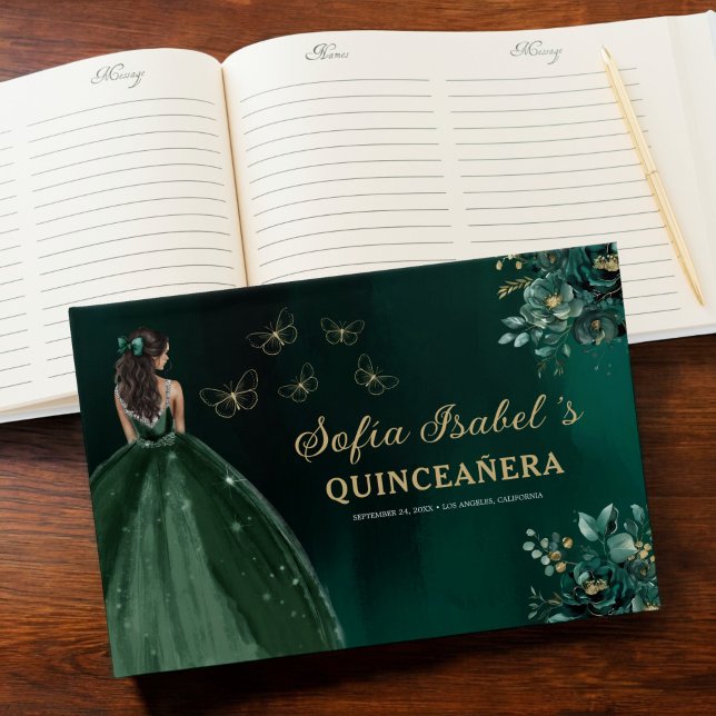 Blommigt Emerald Grönt Dress Birthday Quinceanera Gästböcker (Skapare uppladdad)