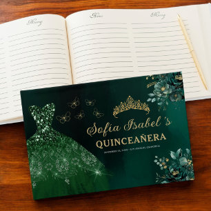 Blommigt Emerald Grönt Dress Birthday Quinceanera  Gästböcker