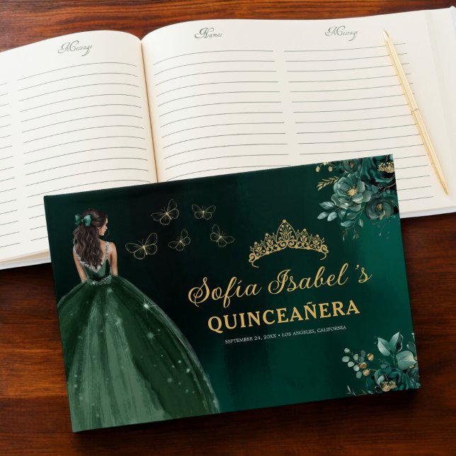 Blommigt Emerald Grönt Dress Birthday Quinceanera Gästböcker (Skapare uppladdad)
