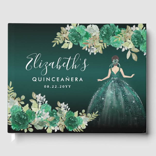 Blommigt Emerald Grönt Dress Birthday Quinceanera Gästböcker (Framsida)