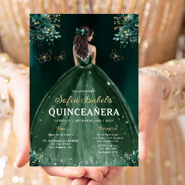 Blommigt Emerald Grönt Dress Birthday Quinceanera Inbjudningar