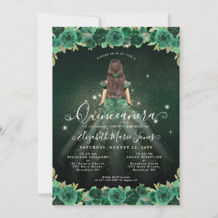 Blommigt Emerald Grönt Gnistra Birthday Quinceaner Inbjudningar