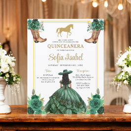 Blommigt Emerald Grönt Guld Boots Horse Quinceaner