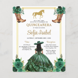 Blommigt Emerald Grönt Guld Boots Horse Quinceaner