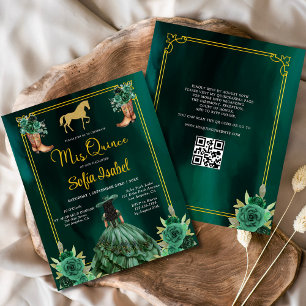 Blommigt Emerald Grönt Guld Boots Horse Quinceaner Flygblad