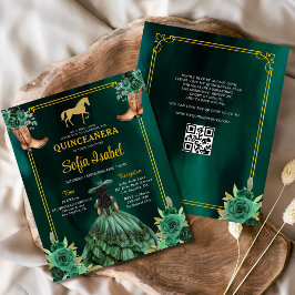 Blommigt Emerald Grönt Guld Boots Horse Quinceaner Flygblad