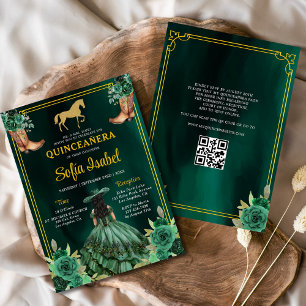 Blommigt Emerald Grönt Guld Boots Horse Quinceaner Inbjudningar