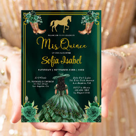Blommigt Emerald Grönt Guld Boots Horse Quinceaner Inbjudningar