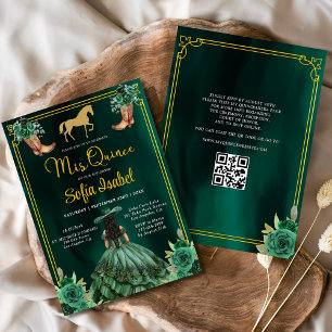 Blommigt Emerald Grönt Guld Boots Horse Quinceaner Inbjudningar