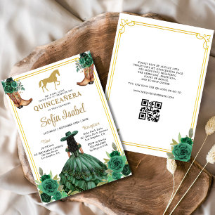 Blommigt Emerald Grönt Guld Boots Horse Quinceaner Inbjudningar