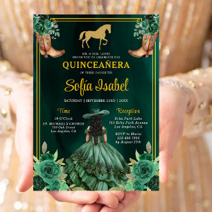 Blommigt Emerald Grönt Guld Boots Horse Quinceaner Inbjudningar