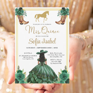 Blommigt Emerald Grönt Guld Boots Horse Quinceaner Inbjudningar