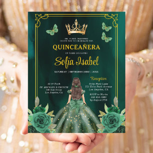Blommigt Emerald Grönt Guld Butterfly Quinceanera Flygblad