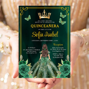 Blommigt Emerald Grönt Guld Butterfly Quinceanera Inbjudningar