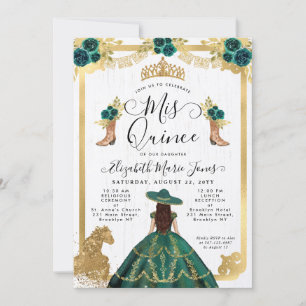 Blommigt Emerald Grönt Guld Tiara Charra Quinceane Inbjudningar