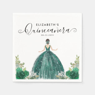 Blommigt Emerald Grönt Princess Dress Quinceanera Pappersservett