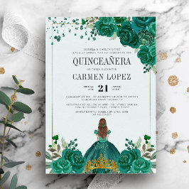Blommigt Emerald Grönt Princess Quinceanera Inbjudningar