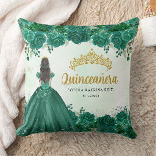Blommigt Emerald Grönt Princess Tiara Quinceanera Kudde