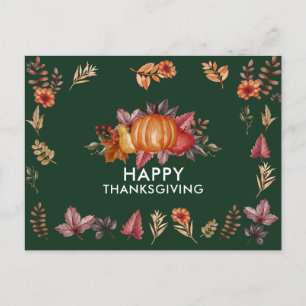 Blommigt Emerald Grönt Thanksgiving Middag Helg Vykort