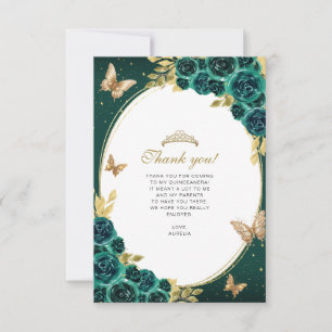 Blommigt Emerald Guld Butterfly Quinceañera Photo Anteckningskort