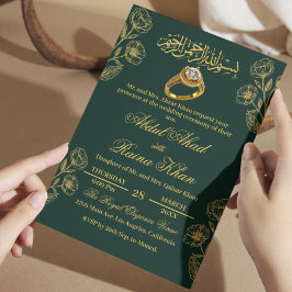 Blommigt Emerald Guld Muslim Islamic Förlovning Inbjudningar