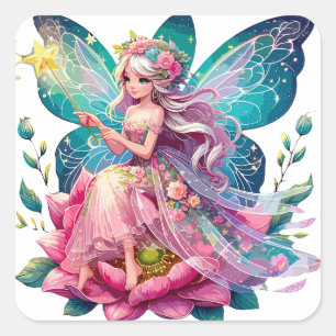 Blommigt Enchantment Fairy Fyrkantigt Klistermärke