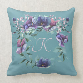 Blommigt Enchantment Monogram på Teal Ombre Throw Kudde