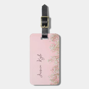 Blommigt Enkel Elegant Rosa Typografi Namn Bagagebricka