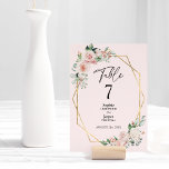 Blommigt Enkel Rosa Bröllop Bordsnummer<br><div class="desc">Den här blommigten med enkelt bordsnummer i rosa bröllop har en vacker chic av klassisk bakgrund av pastellernas rosa och marinblått med enkel modern typografi och kalligrafi i eleganten för att ange en sofistikerad ton för alla stil av händelser. Varje produkt är förskönad med vackra rosa ros och persiko- och...</div>