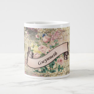 Blommigt Ephemera med Beehive Mönster och Namn Jumbo Mugg