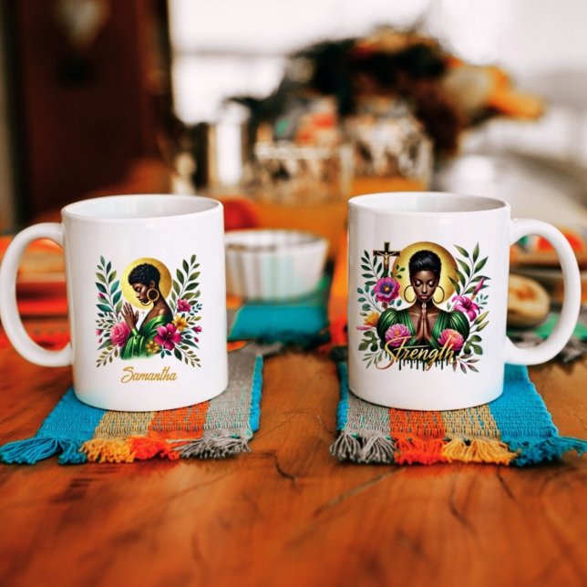 Blommigt Ethnic Shorthars Praying Ethnic Woman Kaffemugg (Skapare uppladdad)