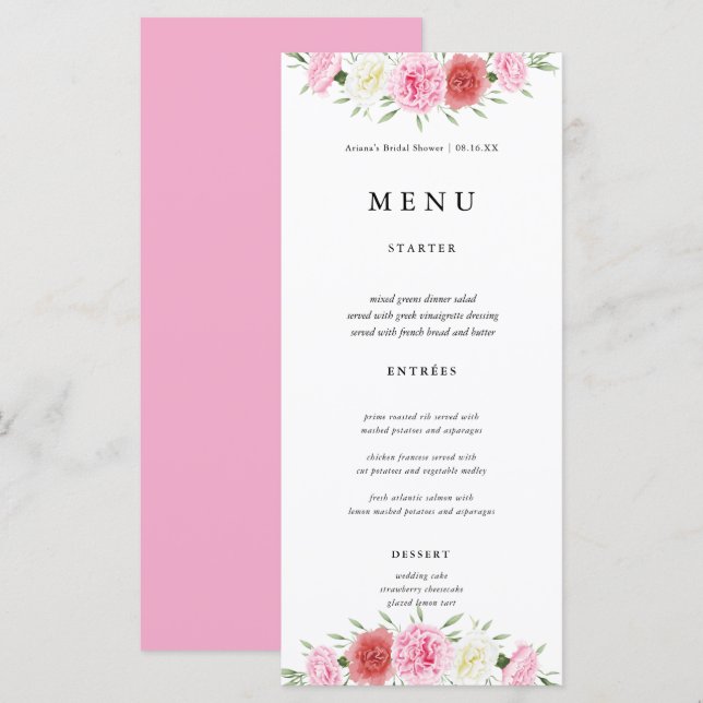 Blommigt Eucalyptus Bröllop Menu-kort Meny (Fram/baksida)