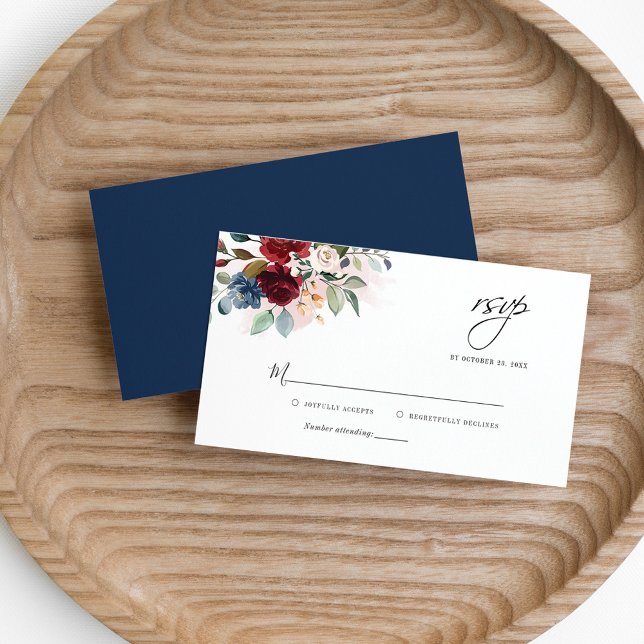 Blommigt Eucalyptus Burgundy Bröllop OSA Card Anteckningskort (Burgundy Floral Wedding RSVP Card)