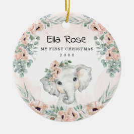 Blommigt Eucalyptus Elephant Baby Första jul Julgransprydnad Keramik