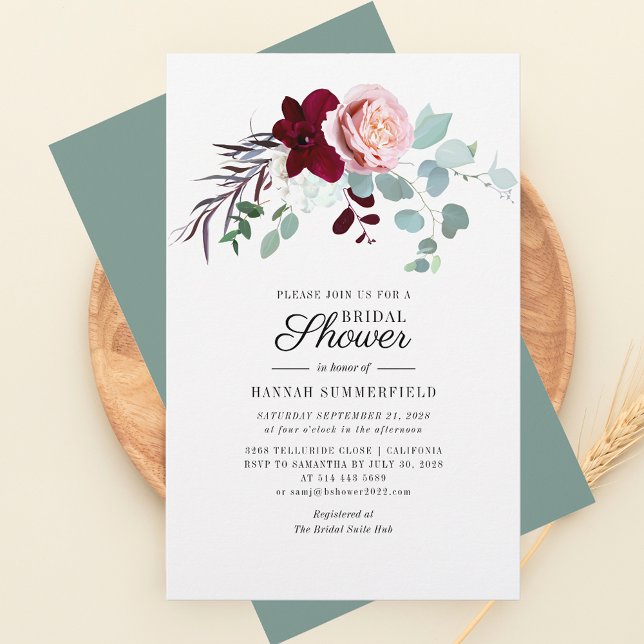 Blommigt Eucalyptus Inbjudningskort för möhippan Brevpapper (Pink Floral and Eucalyptus Script Bridal Shower Invitation)